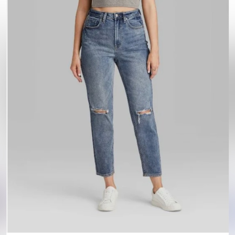 Distressed High Rise Mom Jeans - Picture 3 of 9